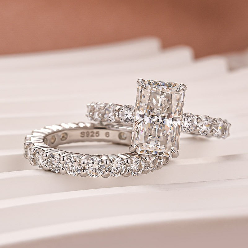 Aurevyn Moissanite 3.5 Ct Radiant Cut White Gold Wedding Ring Set For Women