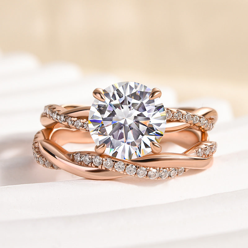 Aurevyn 2.0 Ct Twist Rose Gold Pave Wedding Ring Set