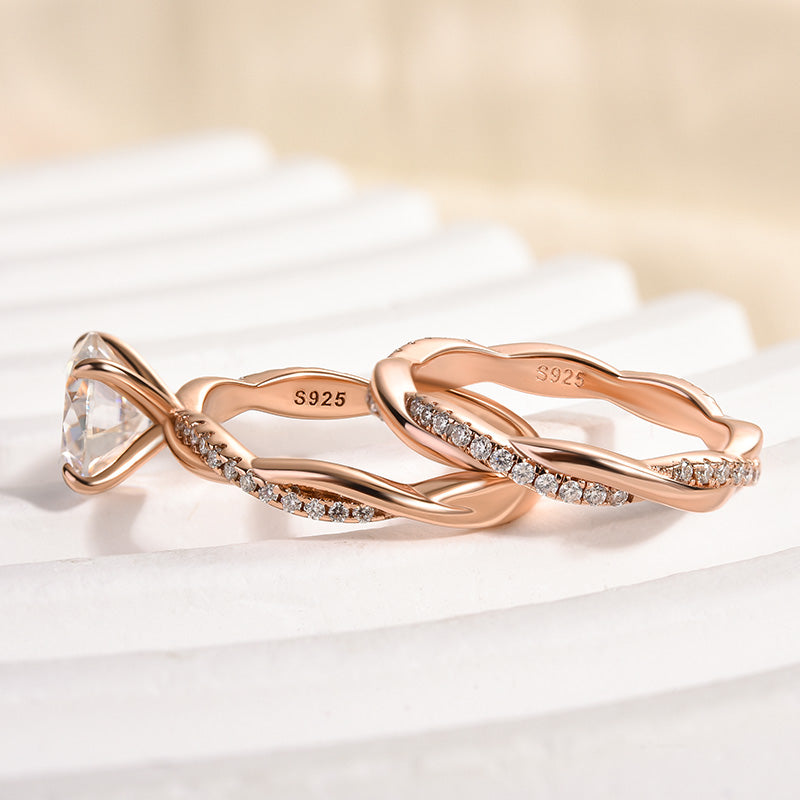 Aurevyn 2.0 Ct Twist Rose Gold Pave Wedding Ring Set