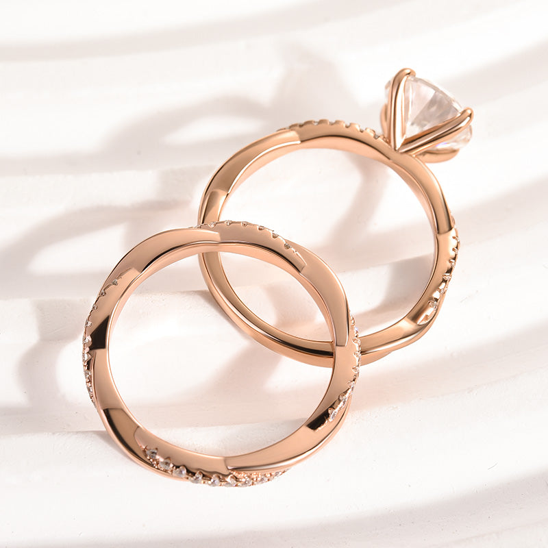Aurevyn 2.0 Ct Twist Rose Gold Pave Wedding Ring Set
