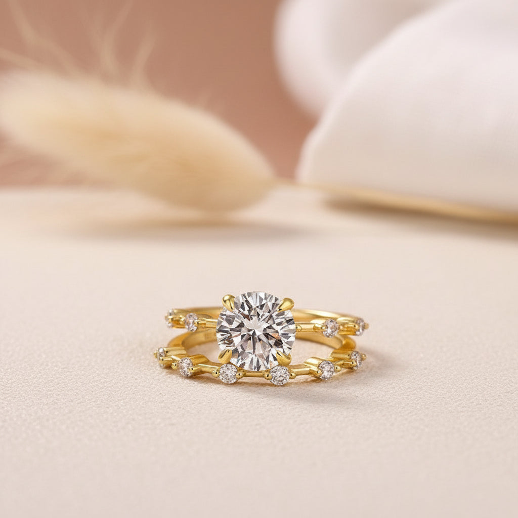 Aurevyn Moissanite 2.0 Ct Round Cut Yellow Gold Wedding Ring For Women