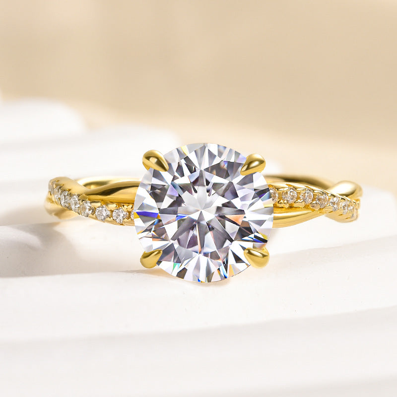 Aurevyn 1.2Ct~2.0 Ct Twist Yellow Gold Pave Promise Bridal Ring
