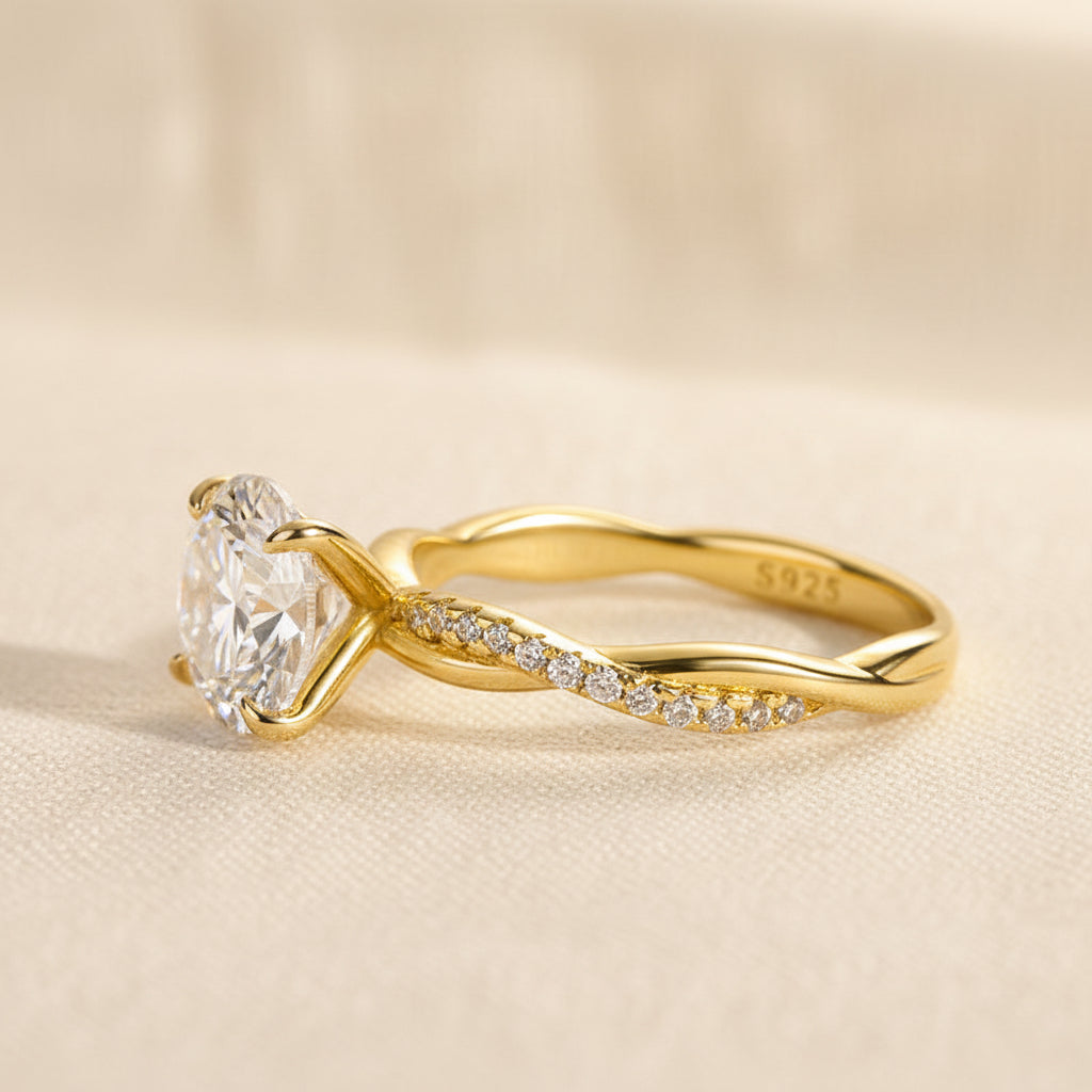 Aurevyn 1.2Ct~2.0 Ct Twist Yellow Gold Pave Promise Bridal Ring