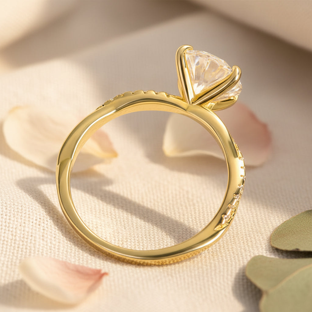 Aurevyn 1.2Ct~2.0 Ct Twist Yellow Gold Pave Promise Bridal Ring