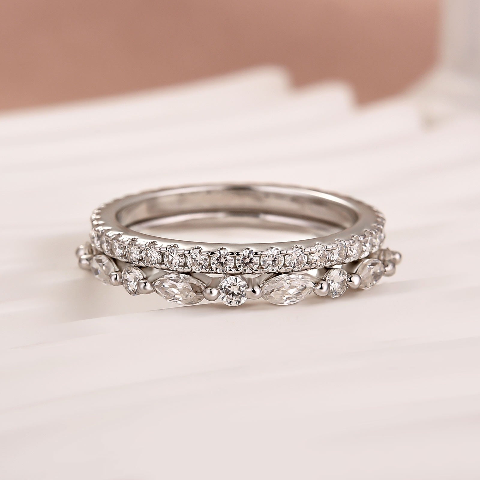 Aurevyn Eternity Stackable Moissanite Diamonds Wedding Band Set
