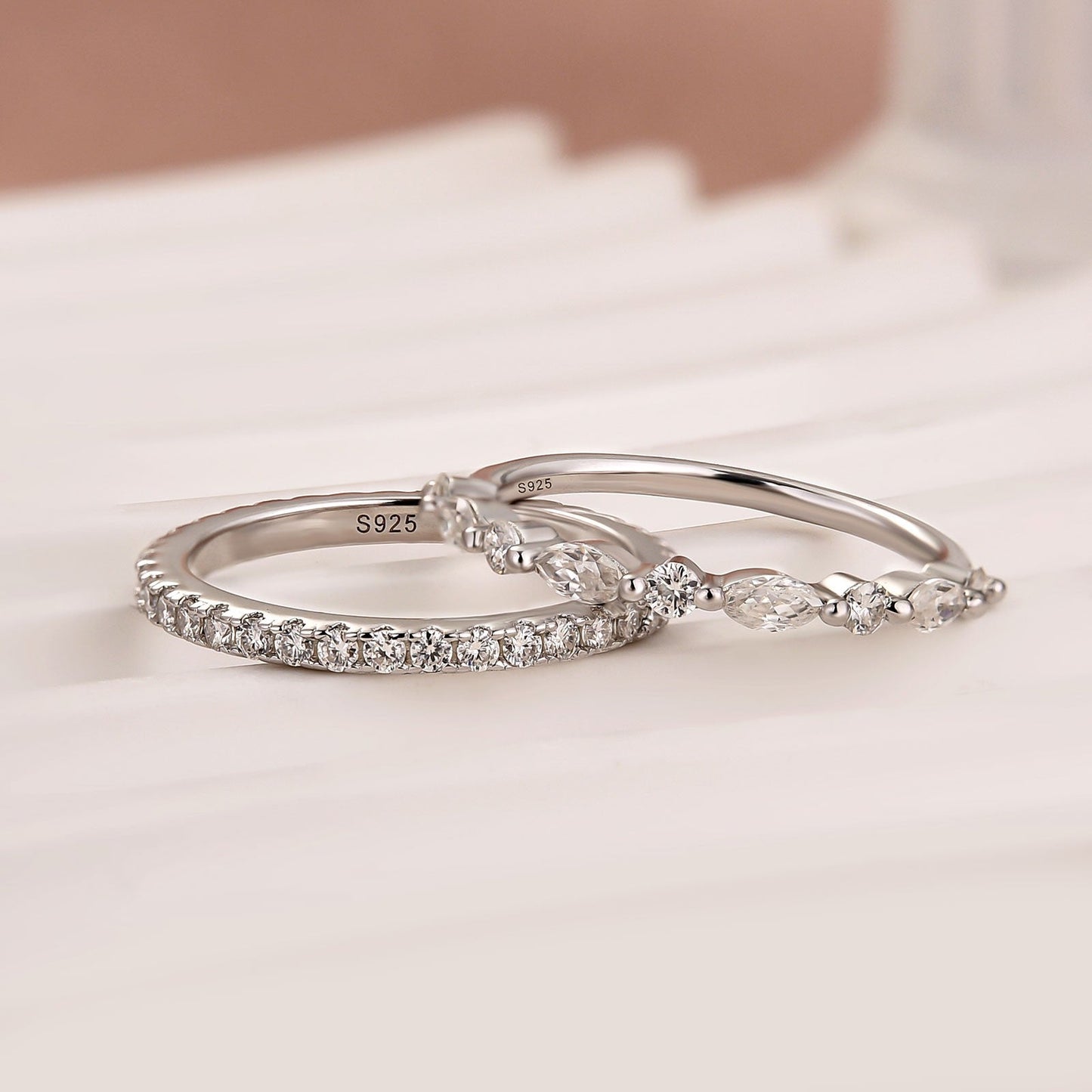 Aurevyn Eternity Stackable Moissanite Diamonds Wedding Band Set
