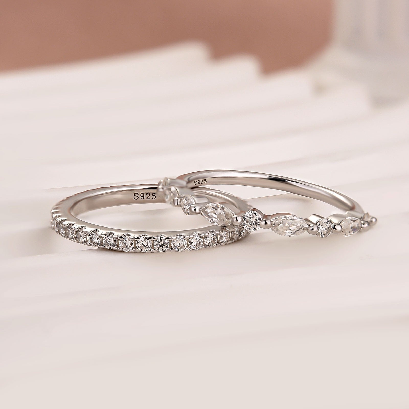 Aurevyn Eternity Stackable Moissanite Diamonds Wedding Band Set