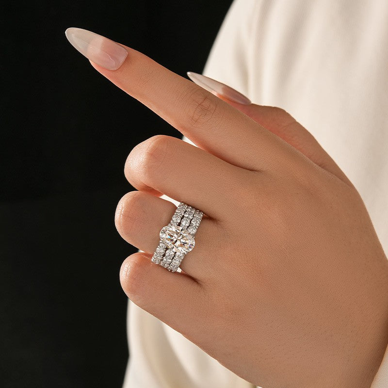 Aurevyn Moissanite 4.0Ct Oval Cut White Gold Bridal Ring Set with Round Cut Full Wedding Band