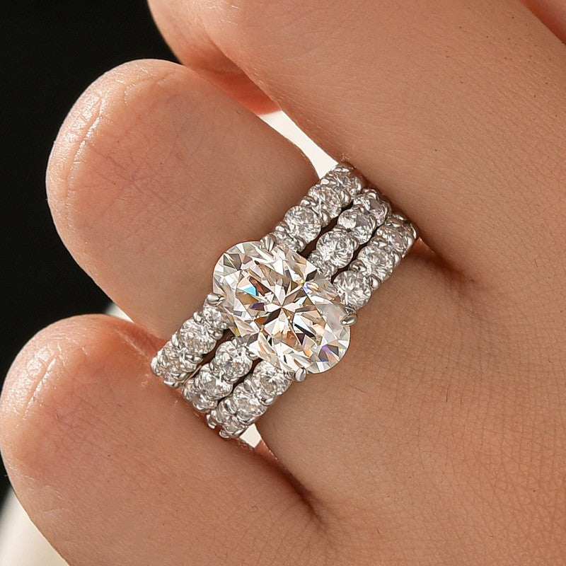 Aurevyn Moissanite 4.0Ct Oval Cut White Gold Bridal Ring Set with Round Cut Full Wedding Band