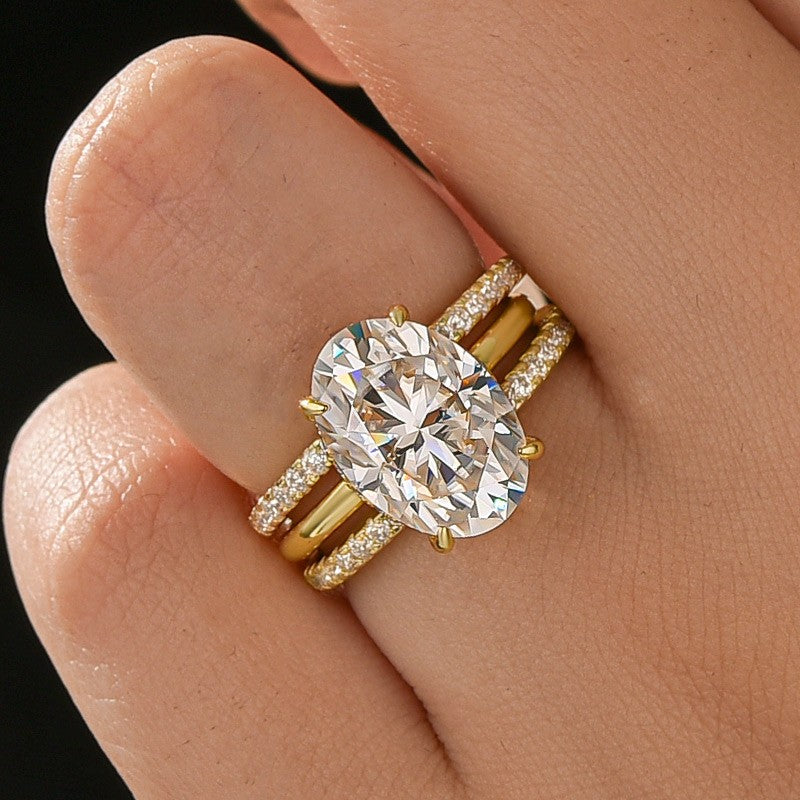 Aurevyn Moissanite 4.0Ct Solitaire Oval Cut Yellow Gold With Pavé Wedding Ring