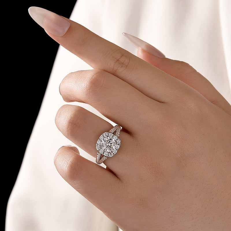 Aurevyn Moissanite 1.2Ct Halo Round Cut Split Shank White Gold Promise Ring For Women