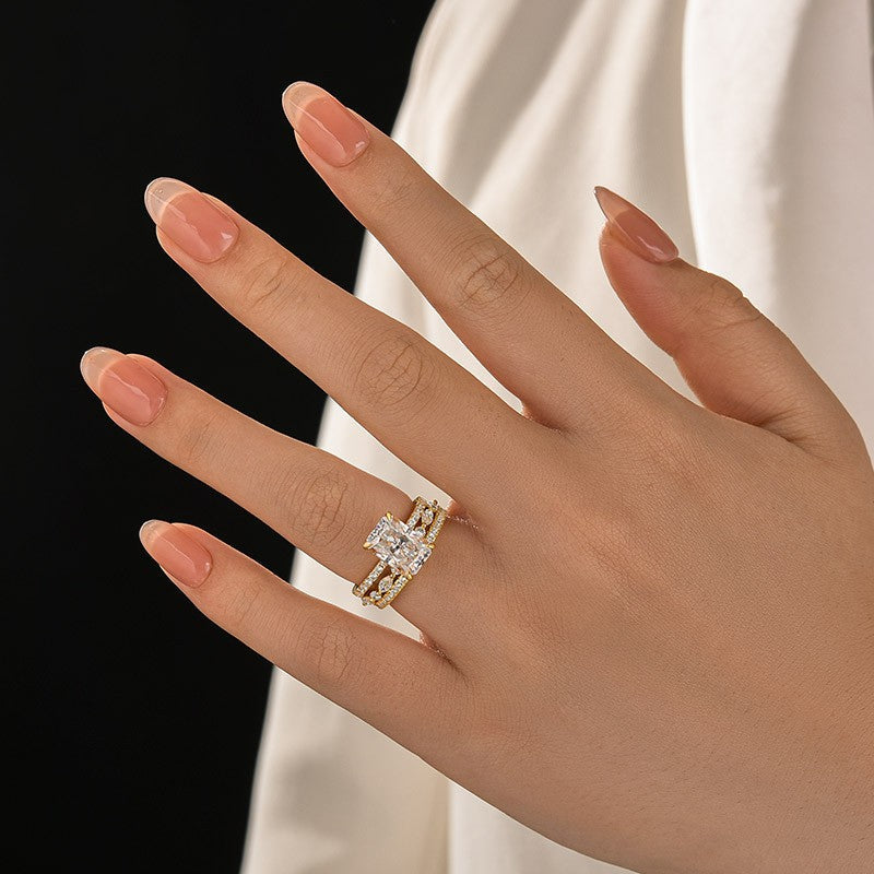 Aurevyn 3.5 Ct Radiant Cut Yellow Gold Moissanite Diamond Wedding Ring with Round & Marquise Accents Bands