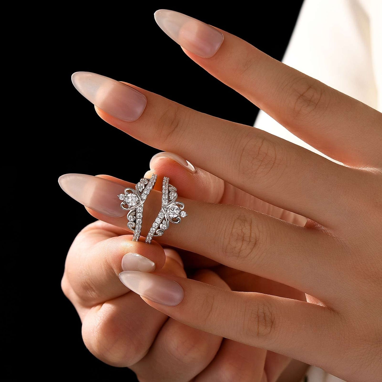 Aurevyn Moissanite Crown Shaped Insert Wedding Band Engagament Ring Enhancer In Sterling Silver
