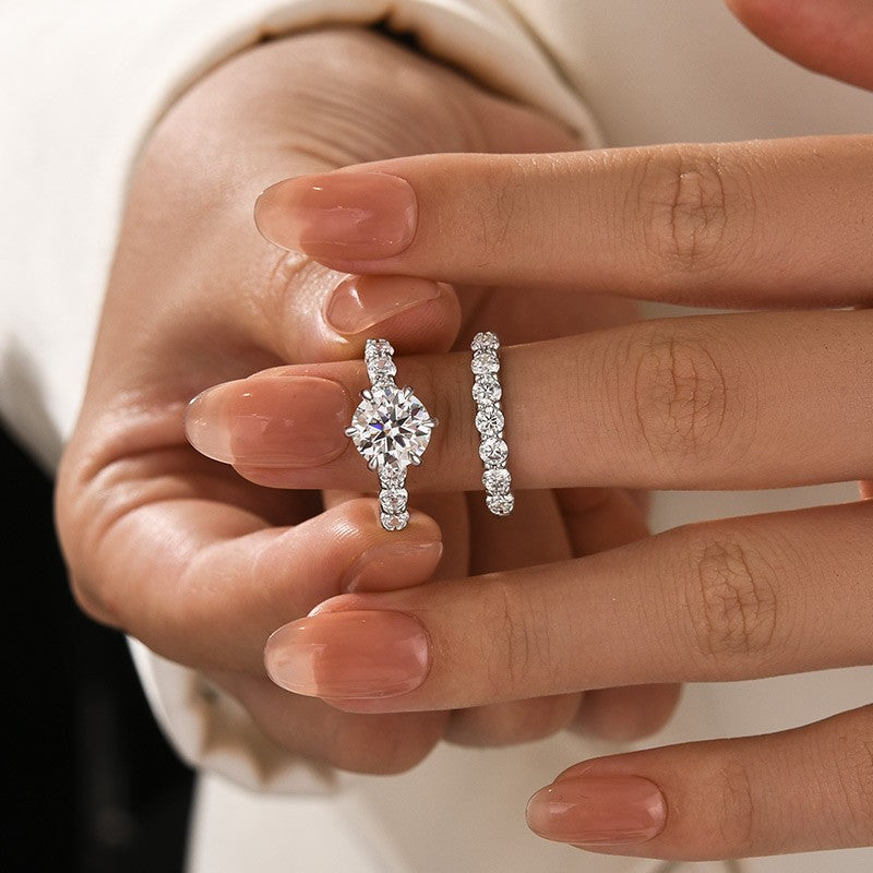 Aurevyn Moissanite 2.0 Ct 6 Prong Round Cut White Gold Engagement Ring with Seven Stone Low Dome Basket Anniversary Ring