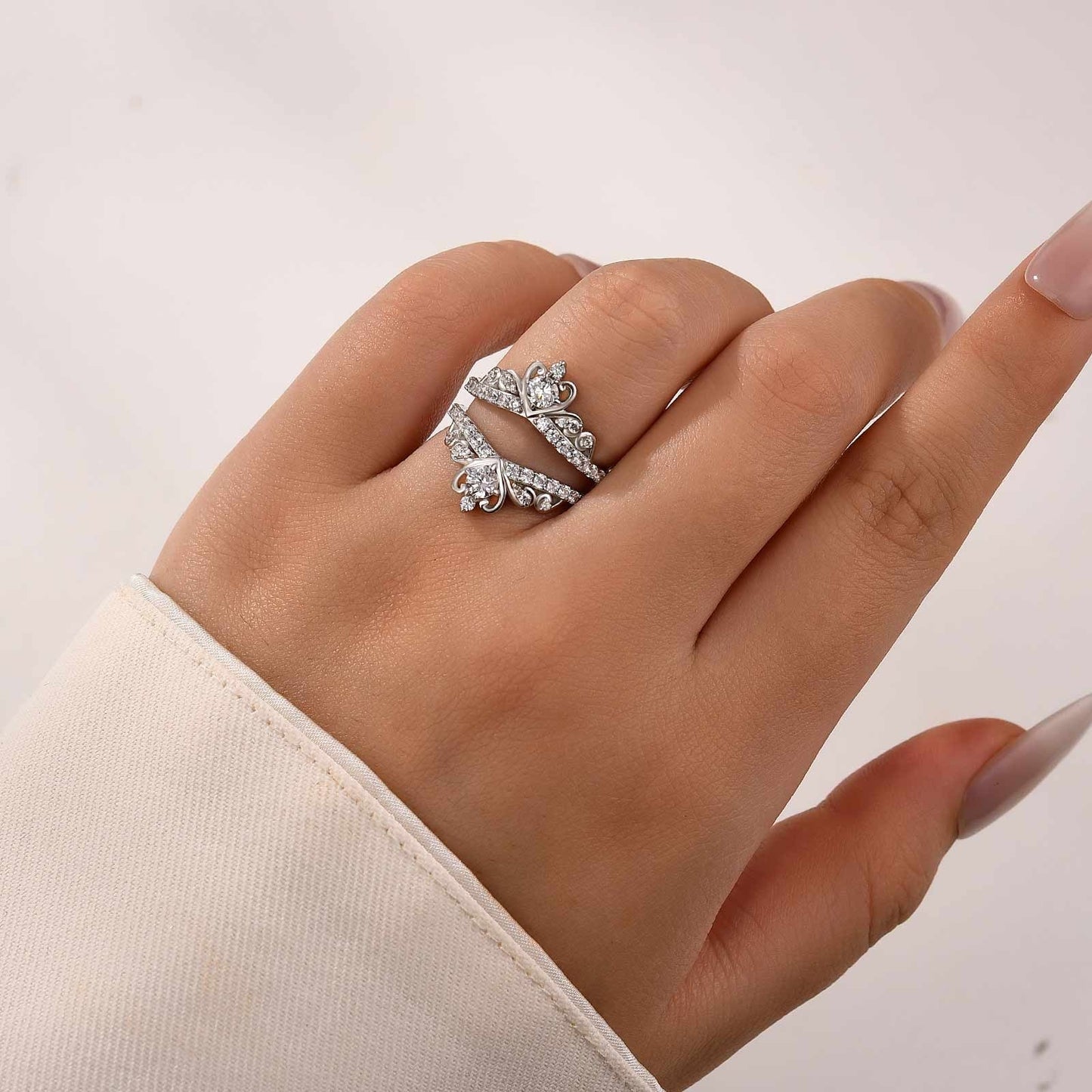 Aurevyn Moissanite Crown Shaped Insert Wedding Band Engagament Ring Enhancer In Sterling Silver