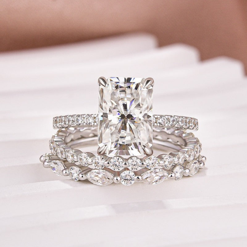 Aurevyn 3.5 Ct Radiant Cut Moissanite Diamond Wedding Ring with Round & Marquise Accents Bands