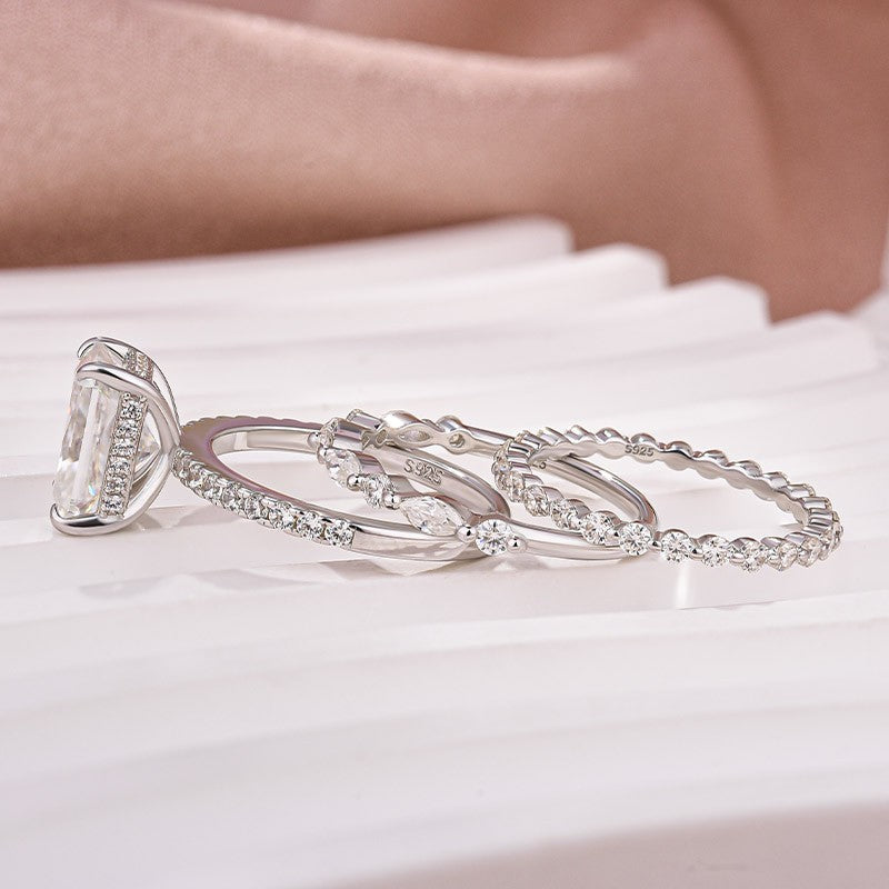 Aurevyn 3.5 Ct Radiant Cut Moissanite Diamond Wedding Ring with Round & Marquise Accents Bands