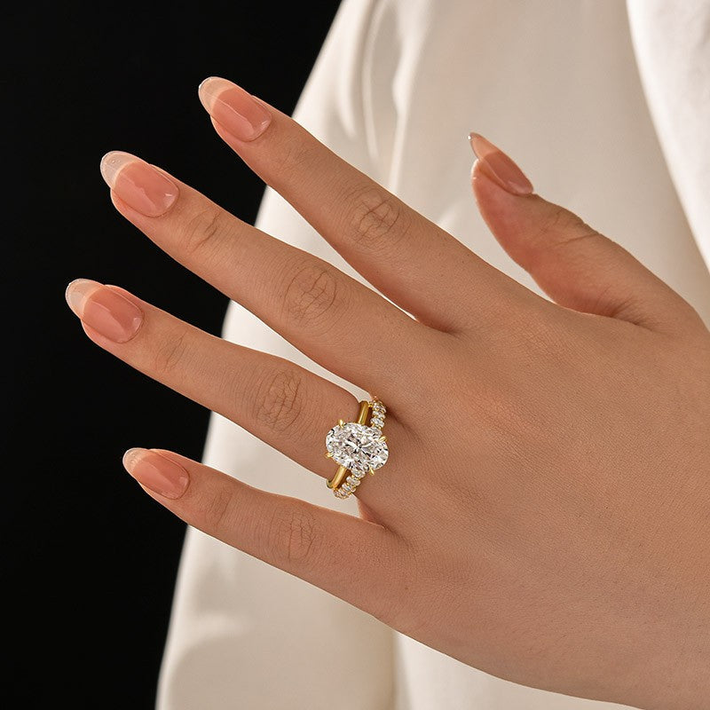 Aurevyn Moissanite 5.5 Ct Solitaire Oval Cut Yellow Gold Engagement Ring with Eternity Oval Cut Ring