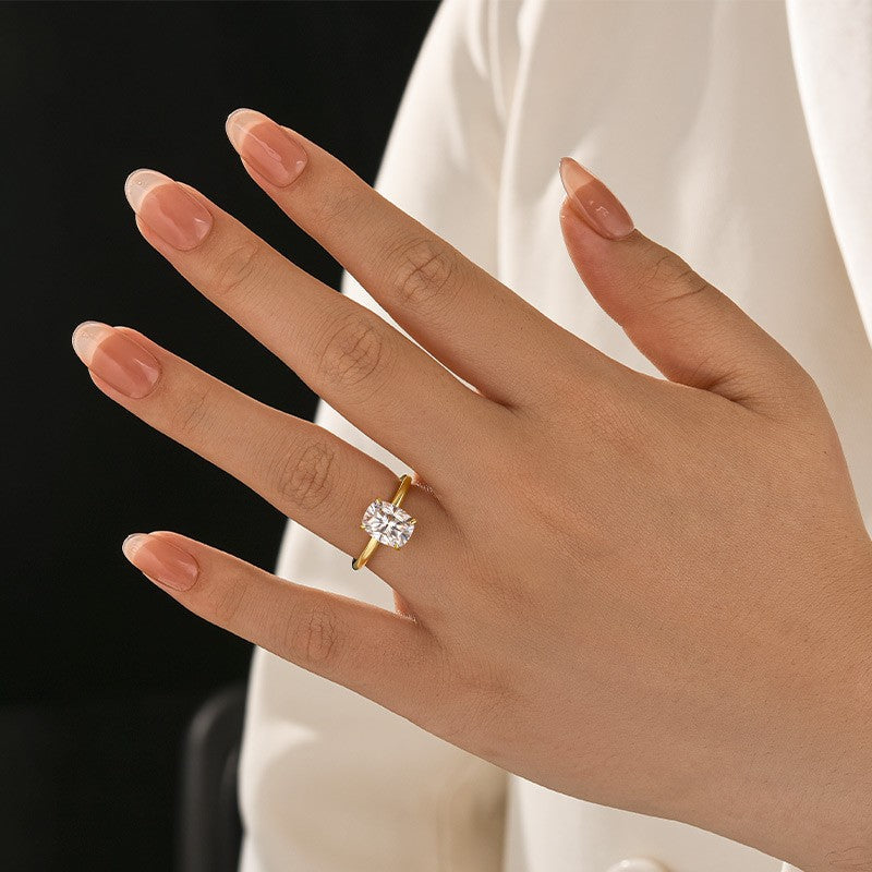 Aurevyn Moissanite 2.5 Ct Cushion Cut Solitaire Yellow Gold Promise Ring For Women