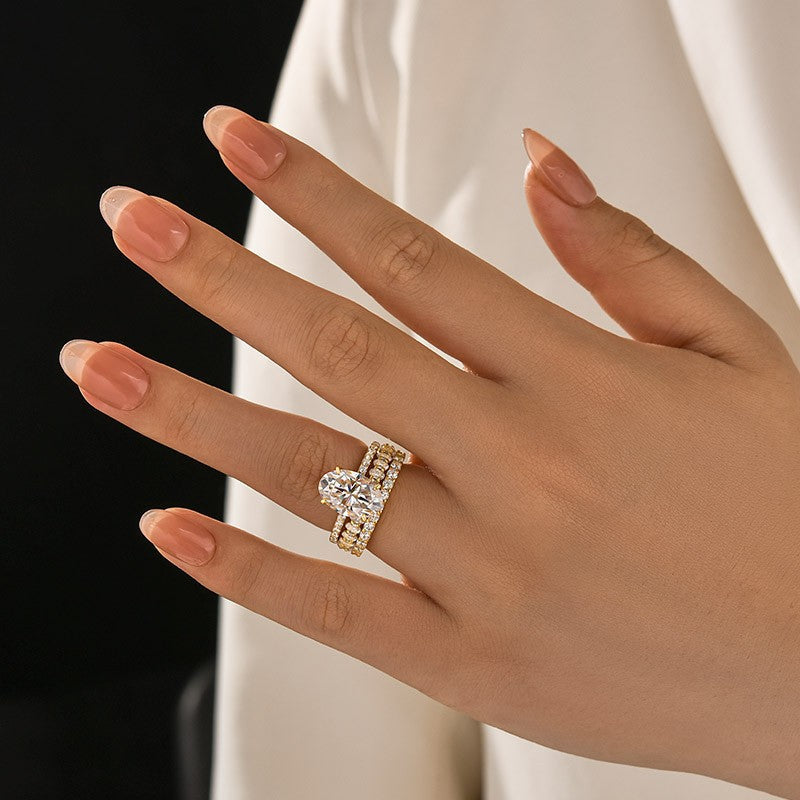 Aurevyn Moissanite 4.0Ct Oval Cut Yellow Gold Bridal Ring Set