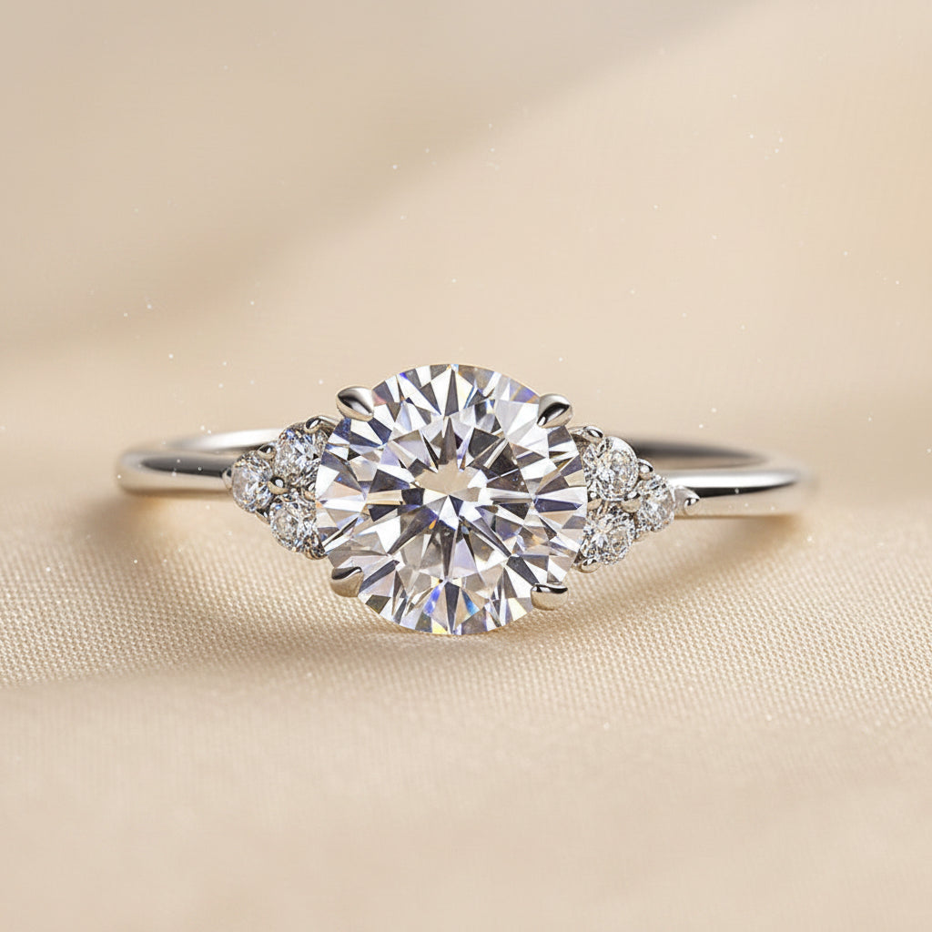 Aurevyn 1.2 Ct Round Cut White Gold Triple Moissanite Diamond Engagement Ring
