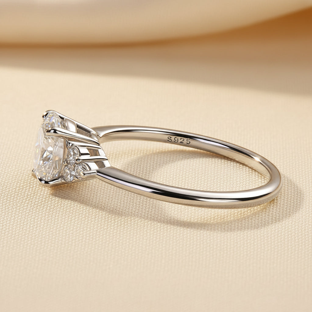 Aurevyn 1.2 Ct Round Cut White Gold Triple Moissanite Diamond Engagement Ring