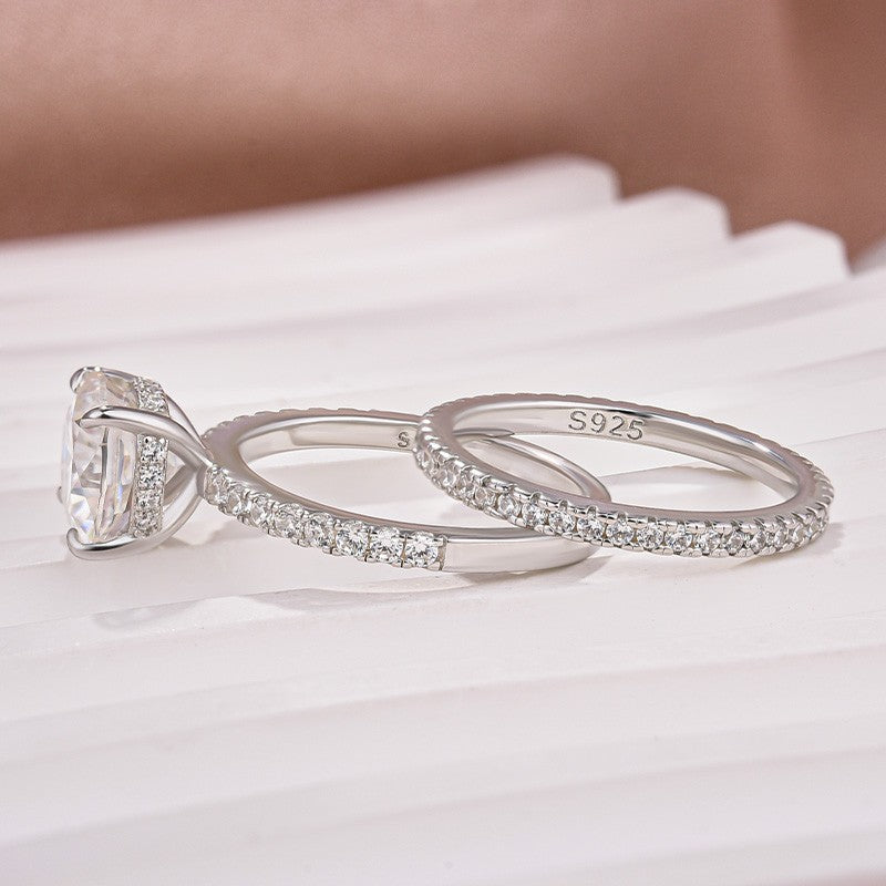 Aurevyn Moissanite 2.5Ct Cushion Cut White Gold Bridal Wedding Ring Set