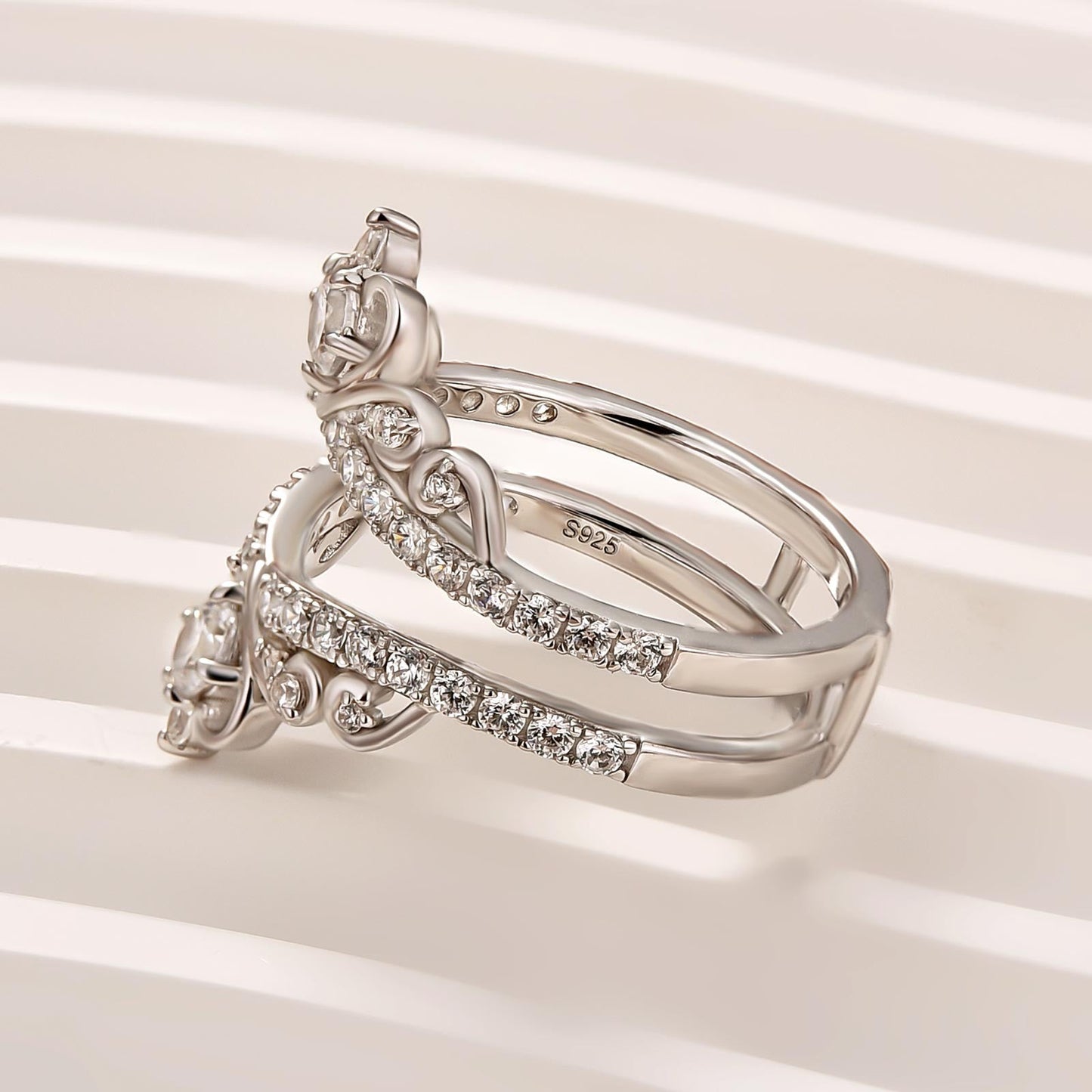 Aurevyn Moissanite Crown Shaped Insert Wedding Band Engagament Ring Enhancer In Sterling Silver