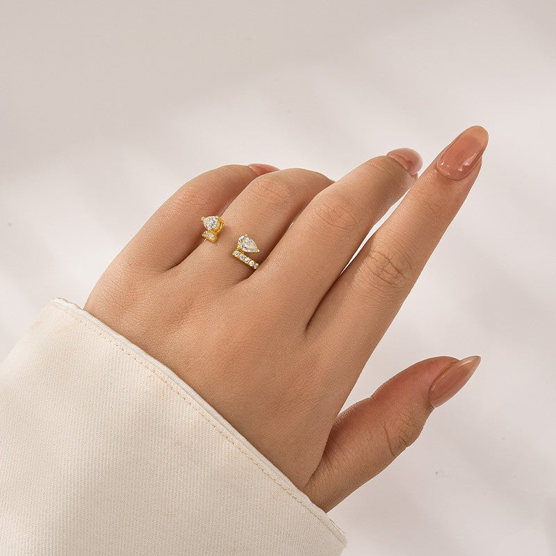 Aurevyn 1.0Ct Pear Cut Yellow Gold Open Wedding Band In Sterling Silver