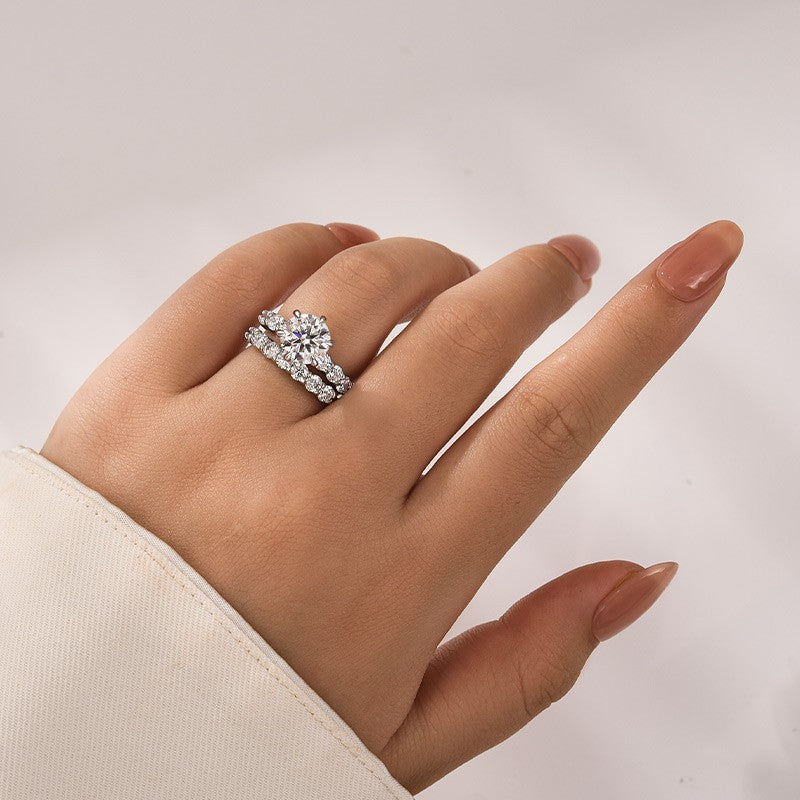 Aurevyn Moissanite 2.0 Ct 6 Prong Round Cut White Gold Engagement Ring with Seven Stone Low Dome Basket Anniversary Ring