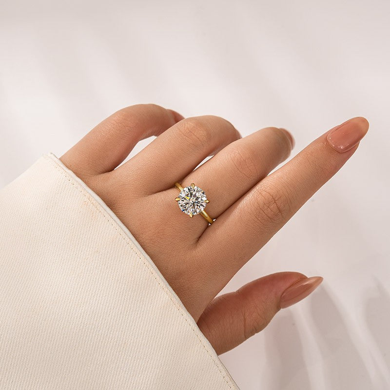Aurevyn Moissanite 4.0 Ct Solitaire Round Cut Yellow Gold Promise Ring