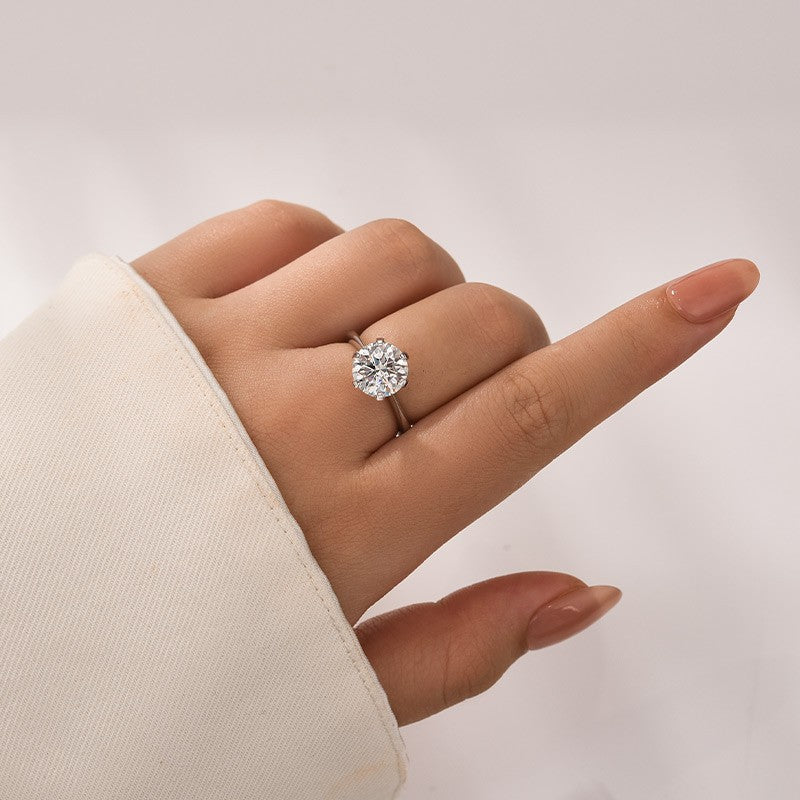 Aurevyn Moissanite 3.0Ct Round Cut Comfort Fit Six Prong Solitaire Engagement Ring