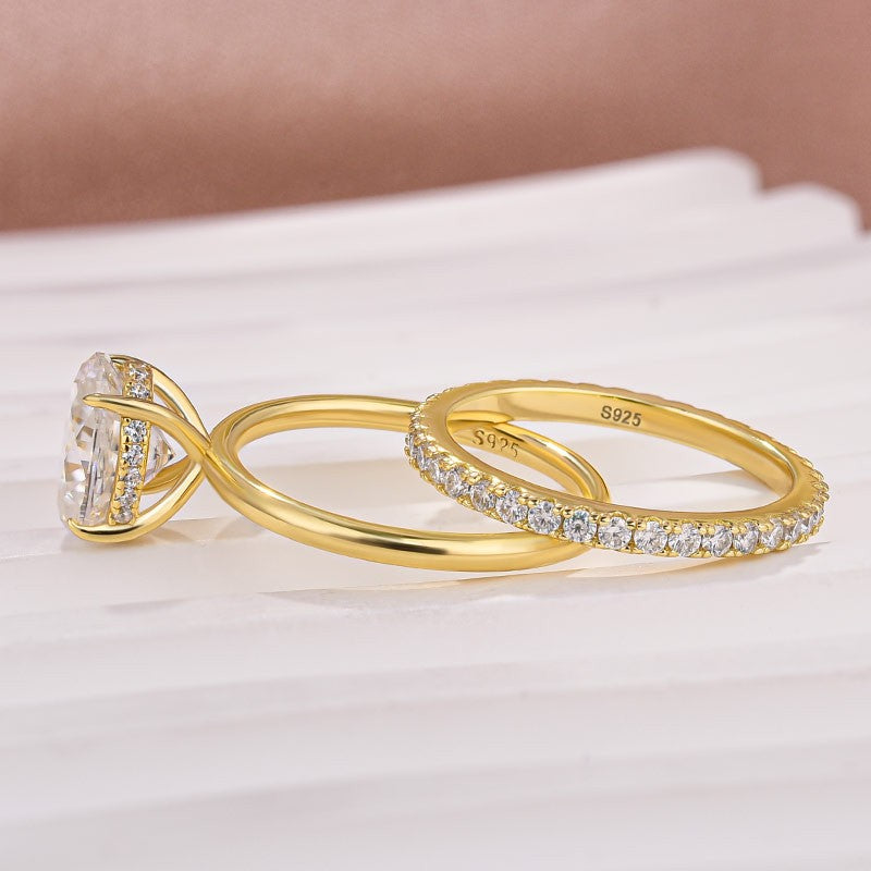 Aurevyn Moissanite 2.0 Ct Hidden Halo Solitaire Oval Cut Yellow Gold Wedding Ring