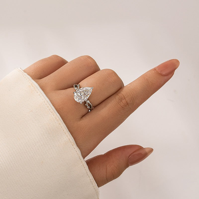 Aurevyn 4.0Ct Pear Cut Twisted Willow Ring White Gold Moissanite Diamond Ring