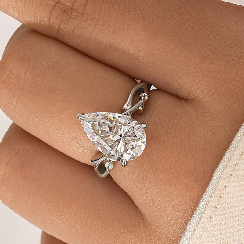 Aurevyn 4.0Ct Pear Cut Twisted Willow Ring White Gold Moissanite Diamond Ring