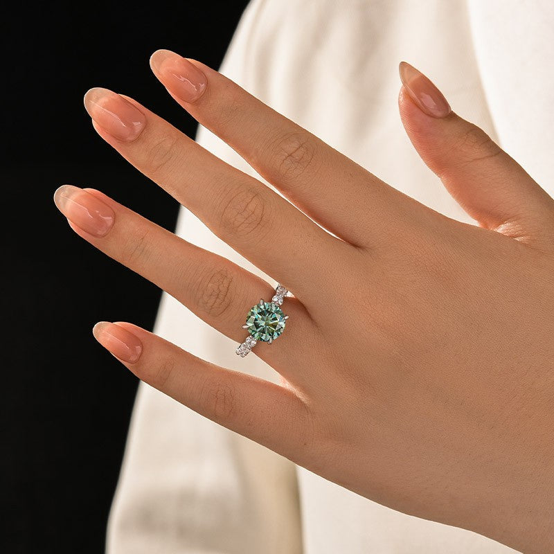 Aurevyn Moissanite 4.0Ct Turquoise Round Cut White Gold Engagement Ring