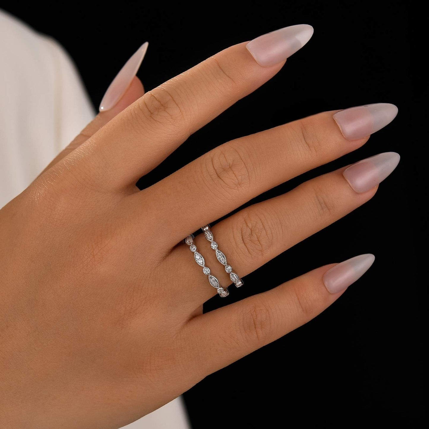 Aurevyn 0.6Ct Moissanite with Matching Pave Eternity Band in White Gold