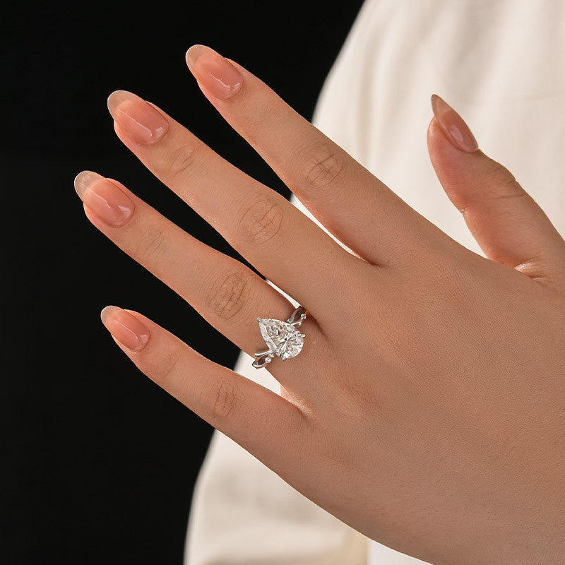 Aurevyn 4.0Ct Pear Cut Twisted Willow Ring White Gold Moissanite Diamond Ring
