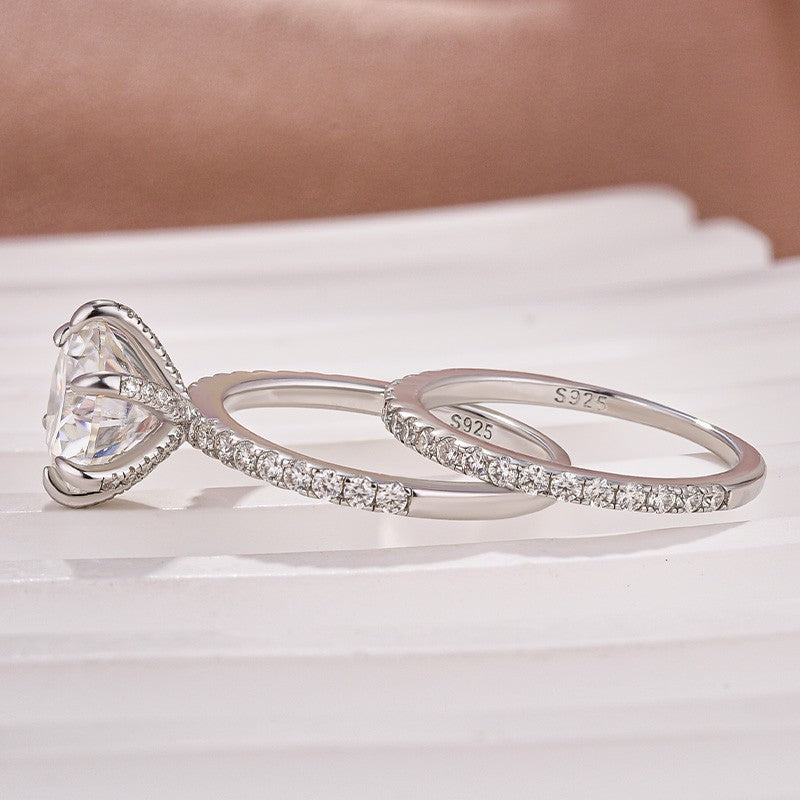 Aurevyn Moissanite 3.0Ct Round Cut White Gold Bridal Wedding Ring Set