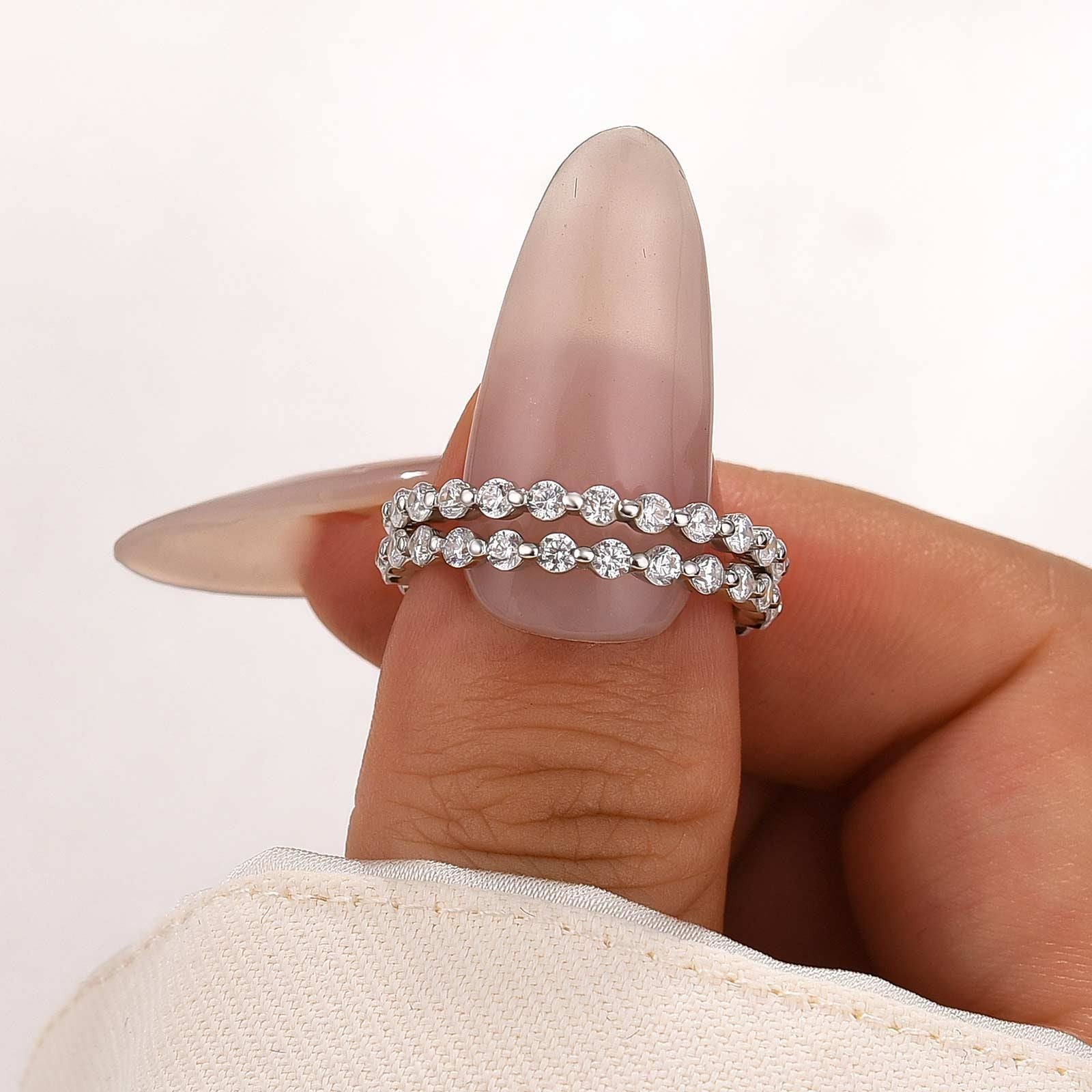 Aurevyn Moissanite Round Cut White Gold Wedding Band Set