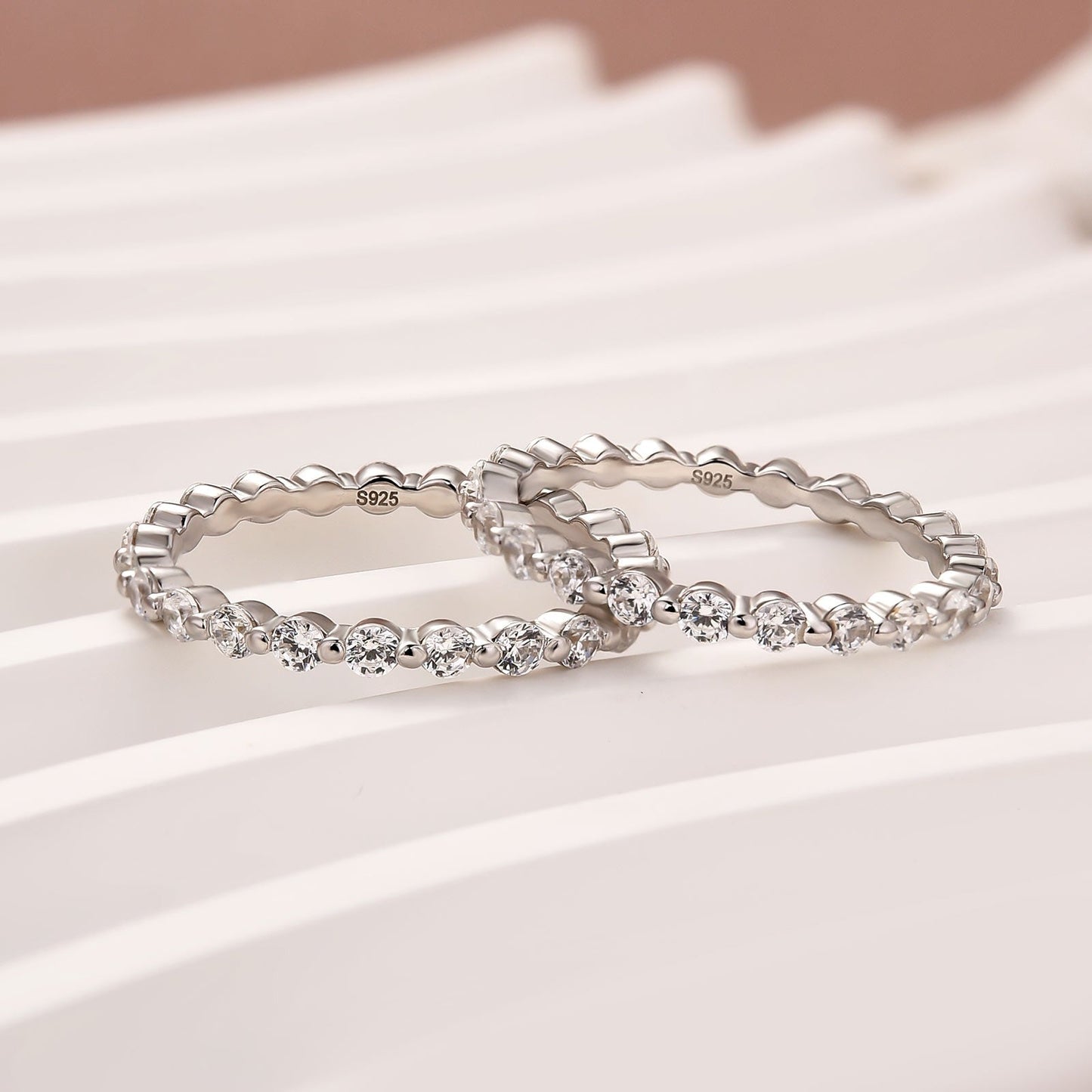 Aurevyn Moissanite Round Cut White Gold Wedding Band Set