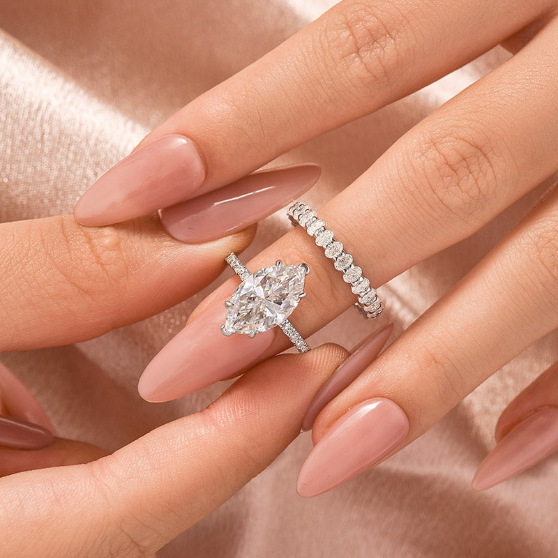 Aurevyn Moissanite 2PC 4.0 Ct Marquise Cut White Gold Bridal Ring Set with Oval Cut Wedding Band