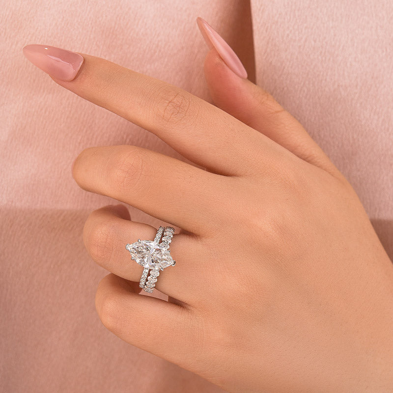 Aurevyn Moissanite 2PC 4.0 Ct Marquise Cut White Gold Bridal Ring Set with Oval Cut Wedding Band