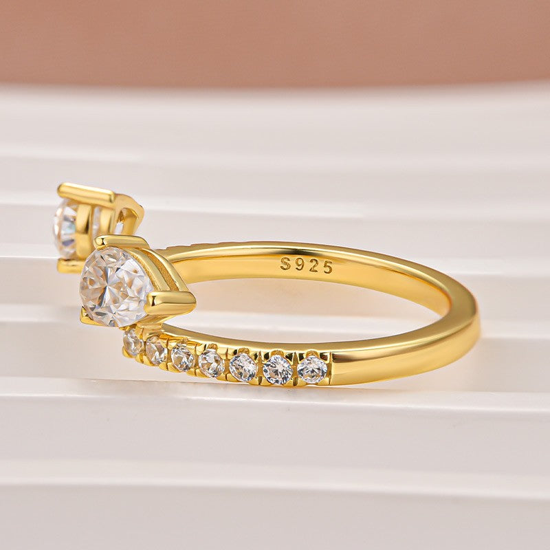 Aurevyn 1.0Ct Pear Cut Yellow Gold Open Wedding Band In Sterling Silver