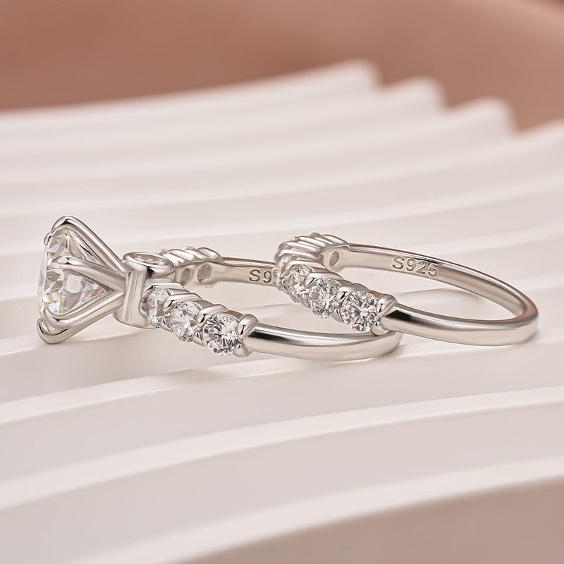 Aurevyn Moissanite 2.0 Ct 6 Prong Round Cut White Gold Engagement Ring with Seven Stone Low Dome Basket Anniversary Ring
