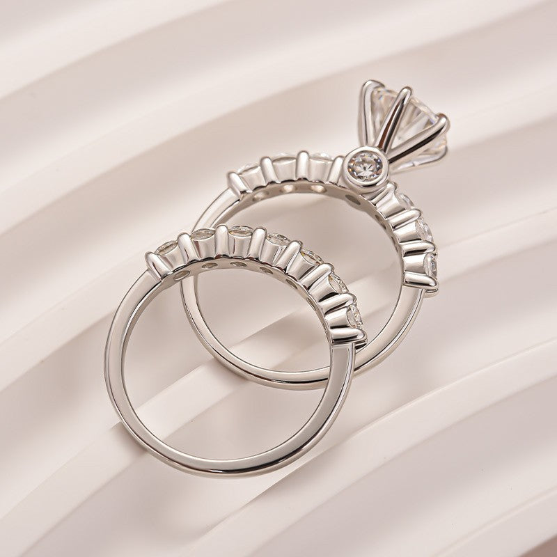 Aurevyn Moissanite 2.0 Ct 6 Prong Round Cut White Gold Engagement Ring with Seven Stone Low Dome Basket Anniversary Ring