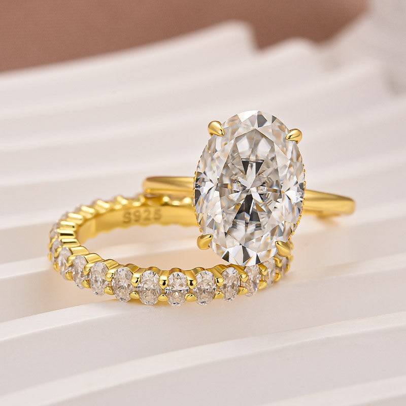 Aurevyn Moissanite 5.5 Ct Solitaire Oval Cut Yellow Gold Engagement Ring with Eternity Oval Cut Ring