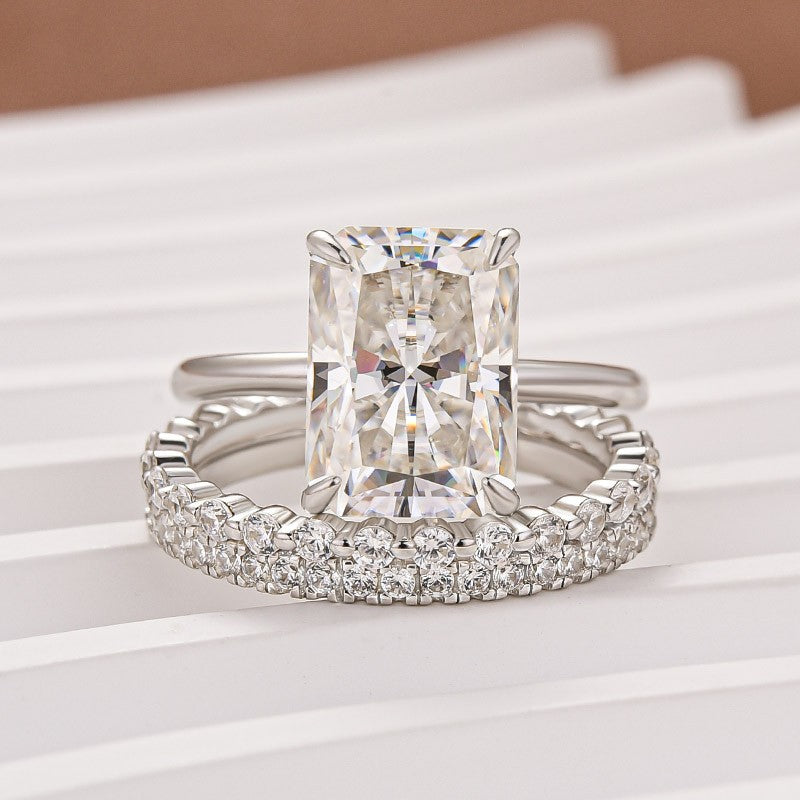 Aurevyn Moissanite 4.5Ct Solitaire Radiant Cut White Gold Travel Bridal Set