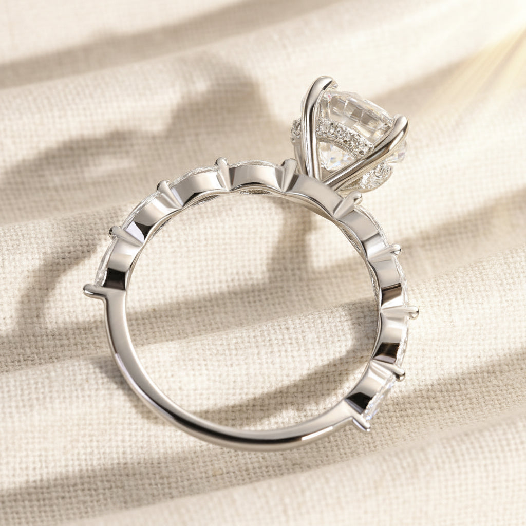 Aurevyn 2.0 Ct Round Cut with Marquise Side Stones Hidden Halo Engagement Ring