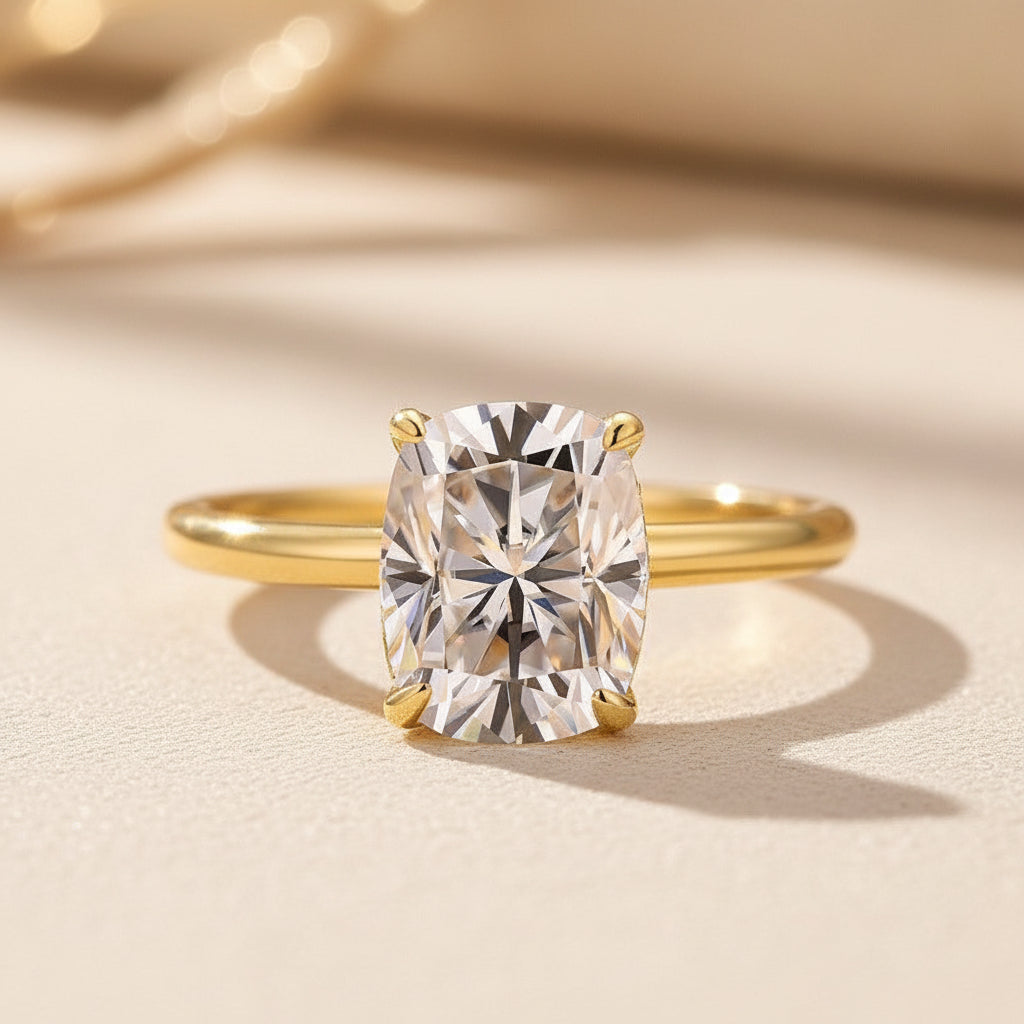 Aurevyn Moissanite 2.5 Ct Cushion Cut Solitaire Yellow Gold Promise Ring For Women